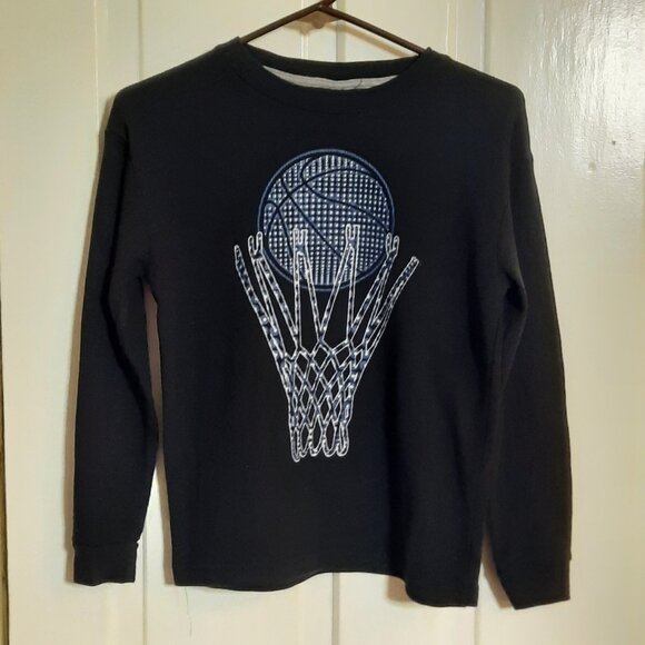 Waffle Knit HOOPS BASKETBALL Long Sleeve Graphic Tee, Championship Gold, Layers - Picture 1 of 7